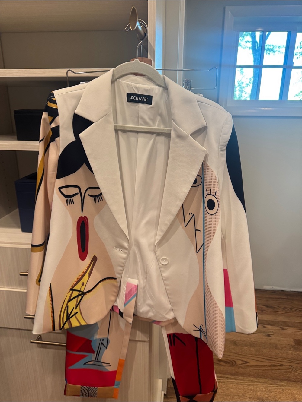 SCrave Suit White Multicolor Abstract Art Blazer